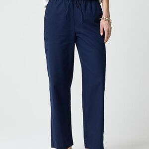 NWT J. Crew Navy Blue linen-blend slim wide-leg drawstring pant Size 0